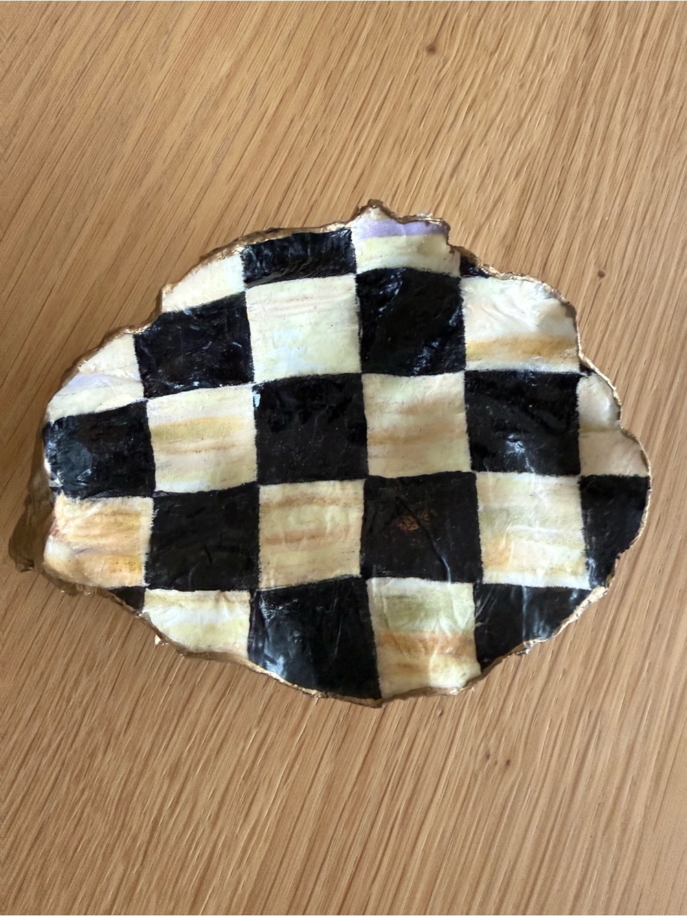 Oyster Shell Trinket Dish, Ring Dish, Black and White Checkered Oyster Shell